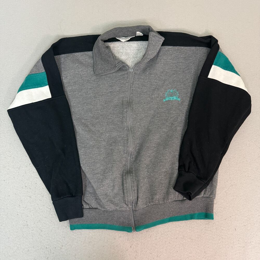 Vintage Christian Dior Monsieur Track Jacket Mens L Gray Teal Full Zip Crest